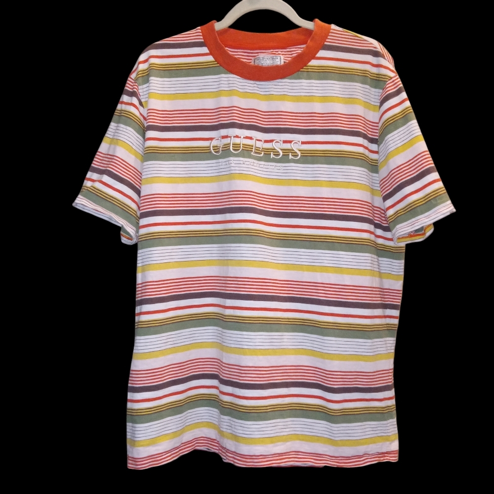 GUESS large men womens vintage 90s striped unisex t shirt